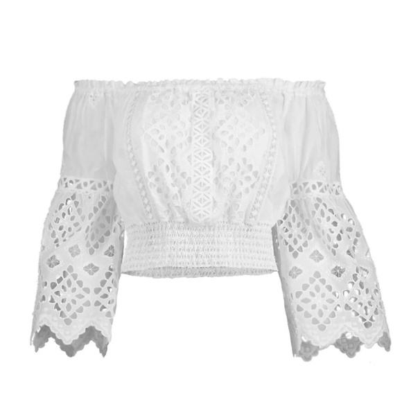 Smocked Ceca Off-The-Shoulder Lace Top New with tags - Picture 1 of 14